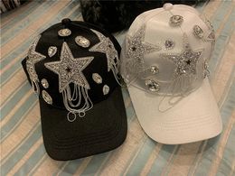 09shi Drop Satin Sparkling Rhinestone Pentagram Tassel Designer Style Lady Baseball Hat Women Leisure Visors Cap 240103