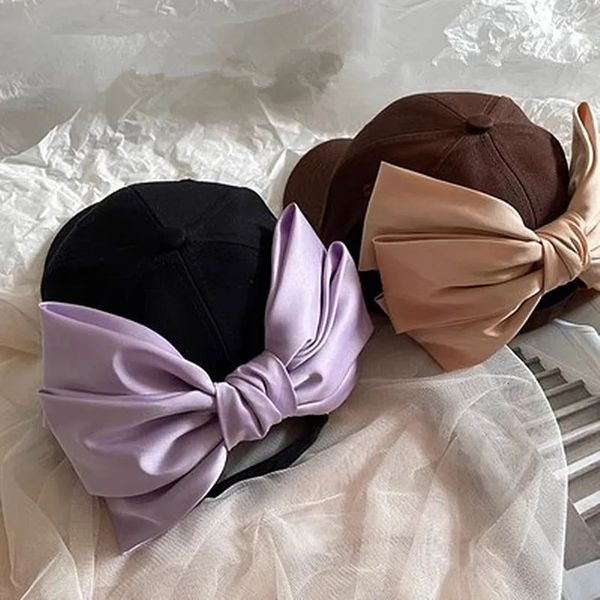 09shi ins chic jeune fille mignon mode original satin bowknot dame ombre rue baseball chapeau femmes loisirs visières casquette 240103