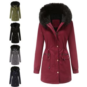 0C412N21 Gabardinas Alma para mujer, abrigo largo cálido de invierno en dos tamaños, cuello de lana con capucha, ropa holgada de algodón