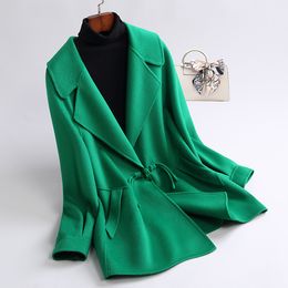 0C44m875 Chinoiserie abrigo grande de calidad superior para mujer otras prendas de vestir abrigo de Cachemira de doble cara de otoño e invierno de longitud media