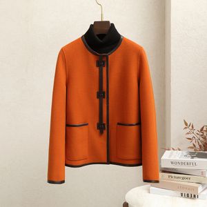 0C467M86 automne et hiver manteau femme Double face cachemire autres vêtements court Style maternel manteau en laine garniture en cuir