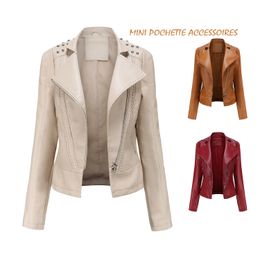 Manteaux en Faux cuir pour femmes, vestes de printemps et d'automne, coupe cintrée, costume de moto fin avec accessoires de bricolage, 0C580M09