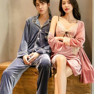 0czv Sexy Pajamas Autumn hiver velours couple AMOURS PAJAMAS FEMMES VELOR ROBE SETH VOIRS SEMBRES Men de nuit