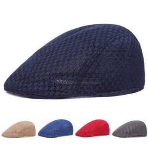 0Myl Berets 2024 Nieuwe zomer Casual Beret Hat Unisex Mesh Flat Caps Newsboy Style Apparablr Fashion Breathable Summer Hat For Women Men Men Caps D24418