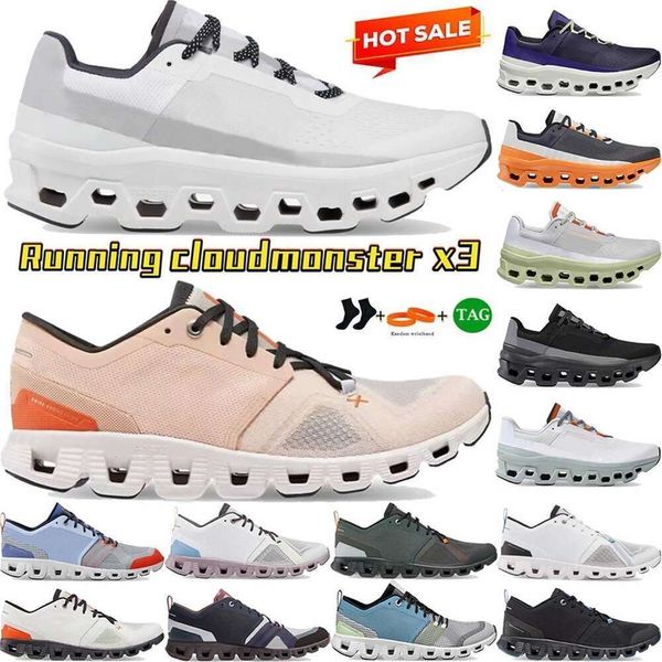 0ncloud Calidad Diseñador de alto diseñador Zapatos para correr Cloudm0nster Hombres X 3 Sin teñir Blanco Acai Púrpura Amarillo Eclipse Cúrcuma Rosa Arena Marfil Marco Negro Nube M