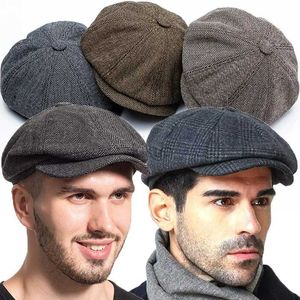 0qa7 Berets Newsboy Chapeau Men Béret Cabbie conduisant des bouchons de chasse vintage Tweed Peak Belers Berets Flat Peak Cap Street Street Hats for Men Women D240418