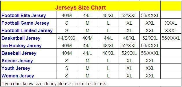 Ice Hockey Jersey Size Chart