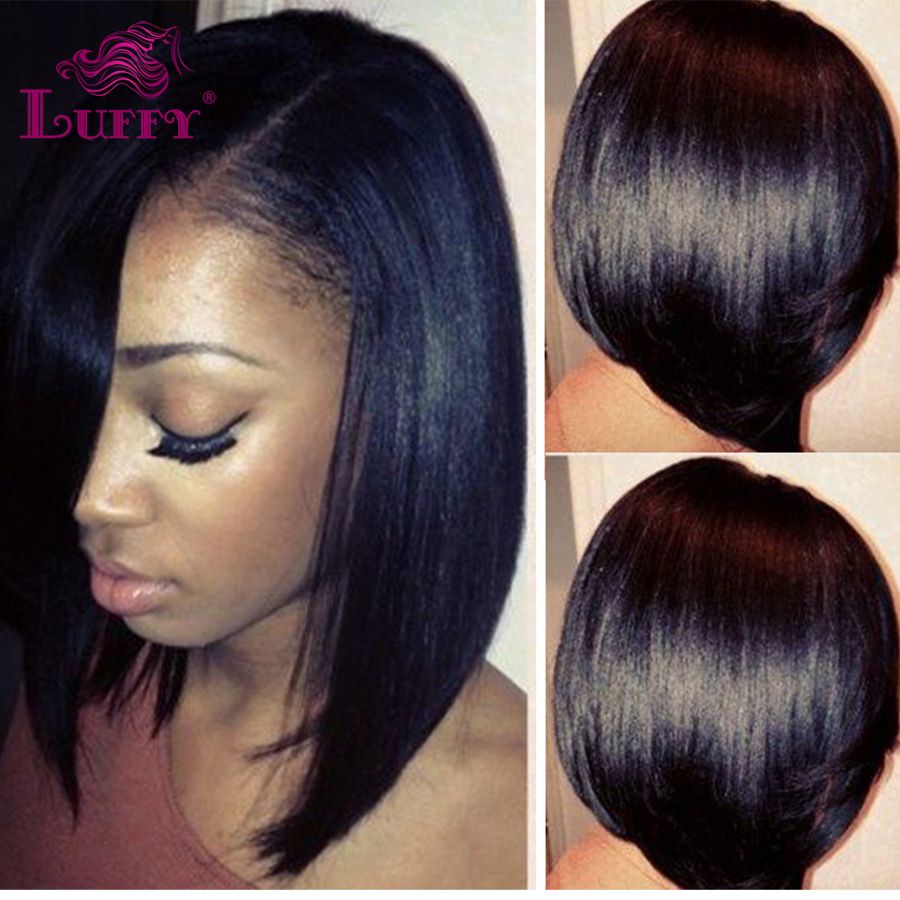 8a Short Bob Human Hair U Part Bob Cut Wigs With Side Bangs Virgin