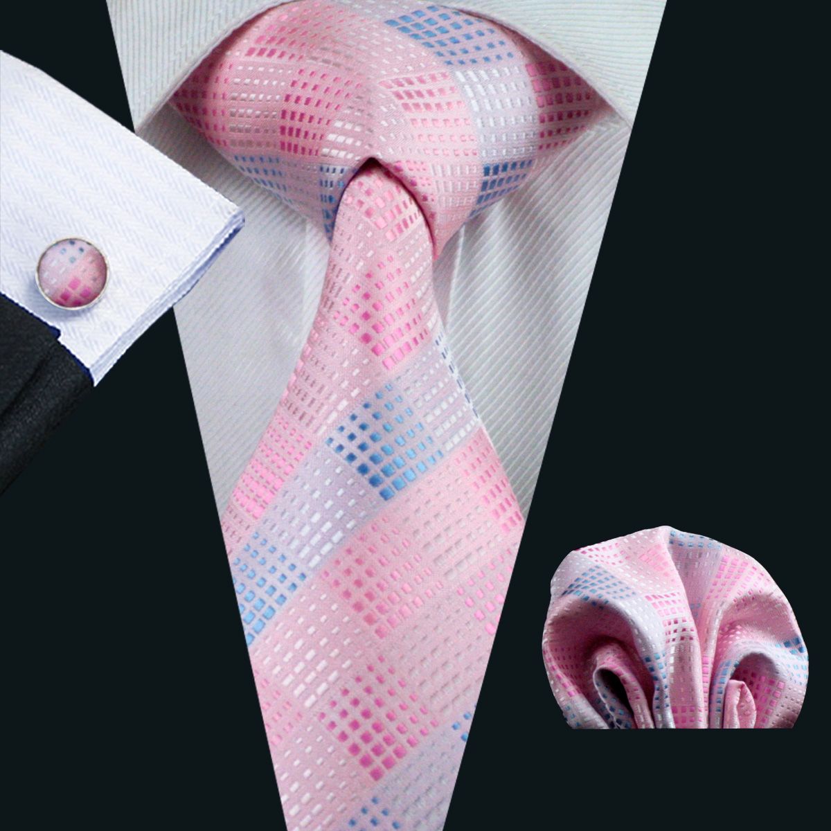 New Arrival Multicolored Men's Jacquard Necktie Pocket Square Cufflinks Set