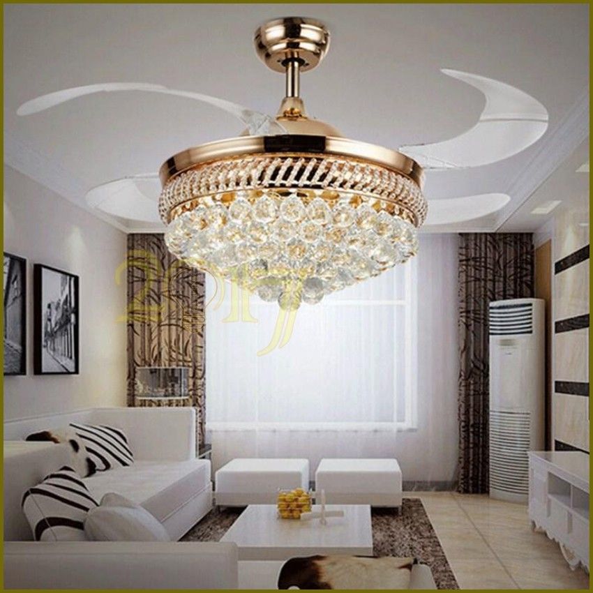 2019 42 Inch Modern Led Crystal Ceiling Fans 42inch Remote Control Chandelier Ceiling Fan Light With 4 Invisible Retractable Blades Pendant Lamp From