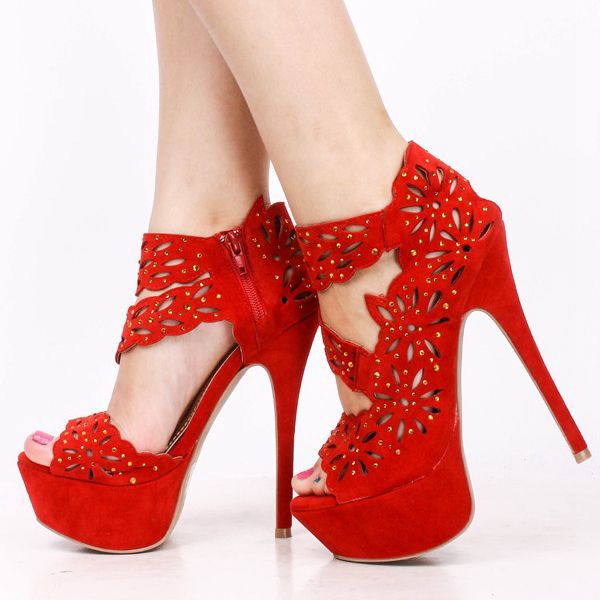 black and red high heel shoes