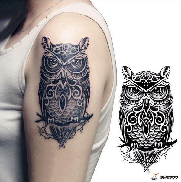 Acheter Tatouages Temporaires Grand Bras De Hibou Noir Faux Autocollants De Tatouage De Transfert Chaud Sexy Hommes Femmes Tatouages Tatouages