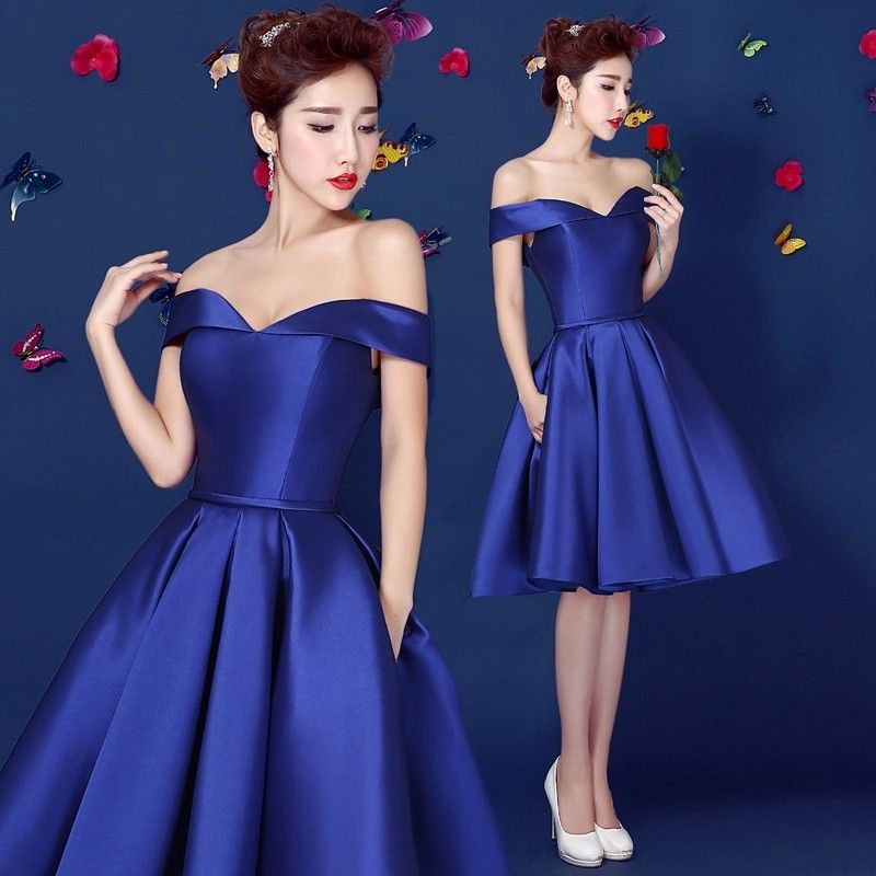 royal blue off the shoulder homecoming dress