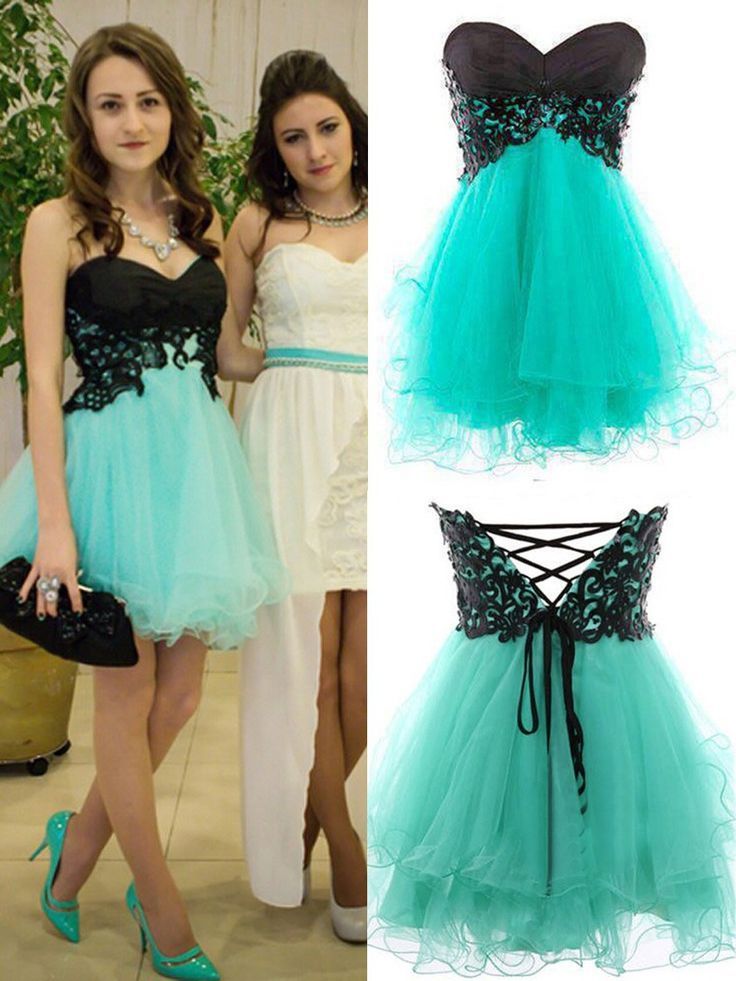 Turquoise Tulle Black Lace Sweetheart 