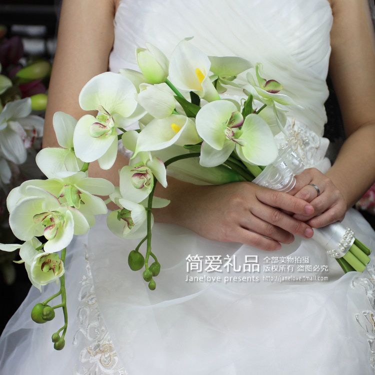 Ramo de novia barato flores artificiales orquídea de mariposa + Tulip +  lirio falcadas Posy novia