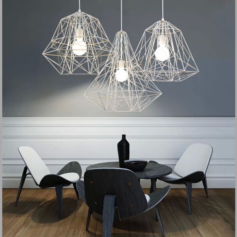 Fumat Metal Cage Pendant Light Nordic Industrial Style Hive White