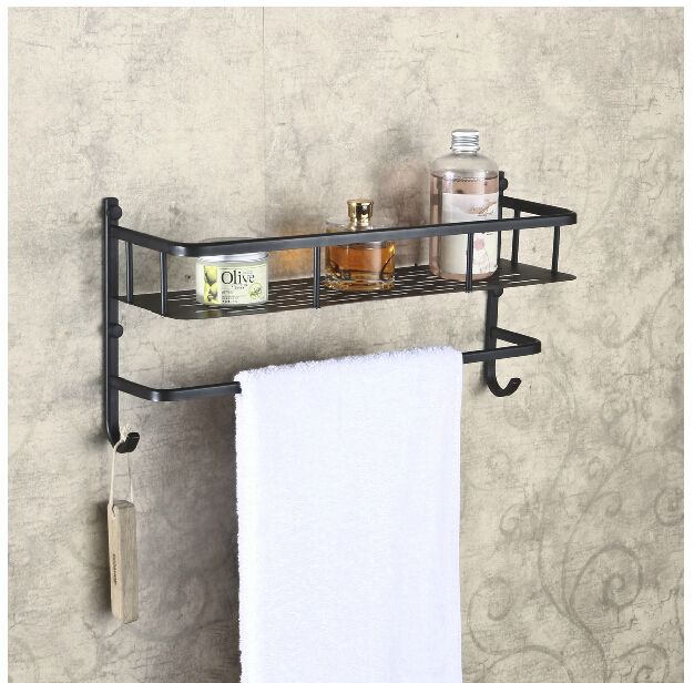Bronze Bathroom Shelf With Towel Bar, Oil Rubbed Bronze Bathroom Towel Holder