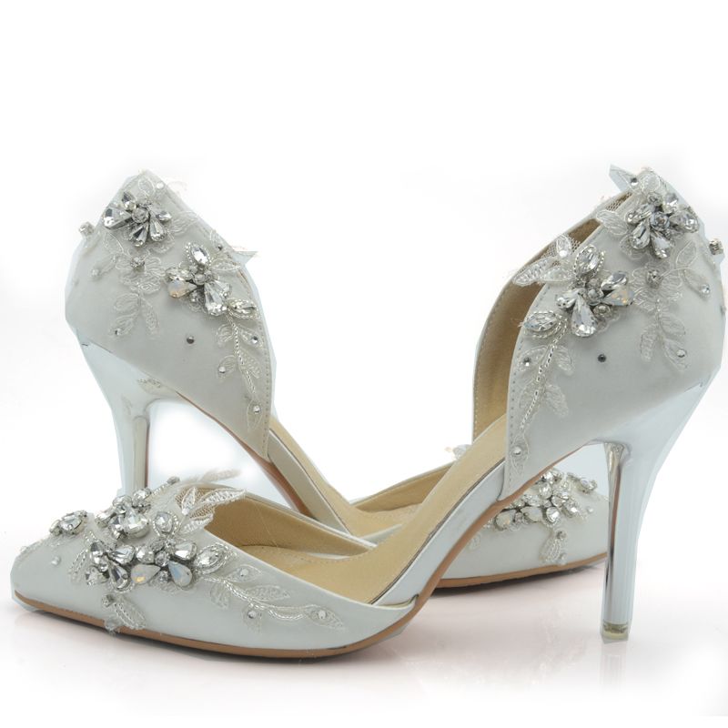 Handcraft White Satin Bride Shoes Comfortable Wedding Party High