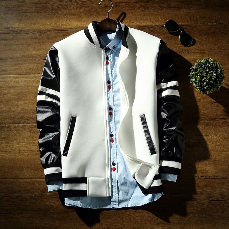 2019 2018 New Men Slim Japanese Space Cotton Jacket Collar Korean S Baseball Stitching Leather Sleeve Sweater From Qiu03