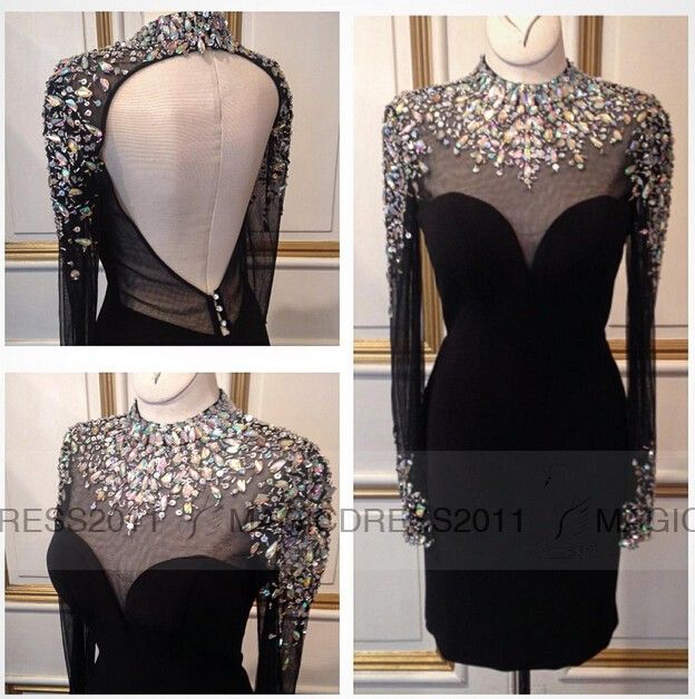 black cocktail dress with rhinestones