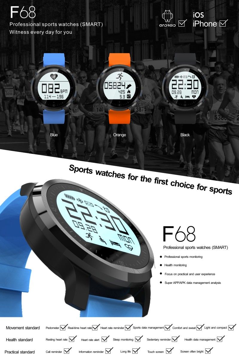 Suministro Al Por Mayor Smartwatch F68 IP67 Impermeable Reloj De Pulsera De  Navidad Regalo Saludable Monitor Podómetro Sport Smart Watch Para Samsung  IOS Iphone Smartphone De Wonder_seller, 34,03 € | Es.DHgate.Com