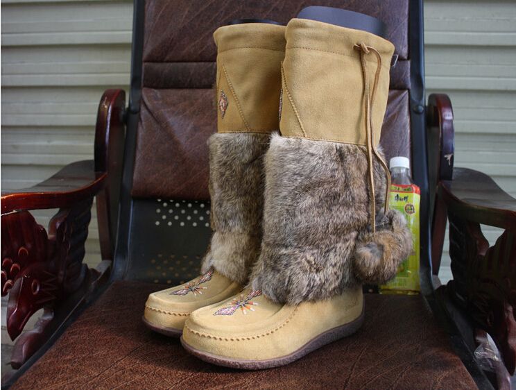 charles david regent leather & rabbit fur boots