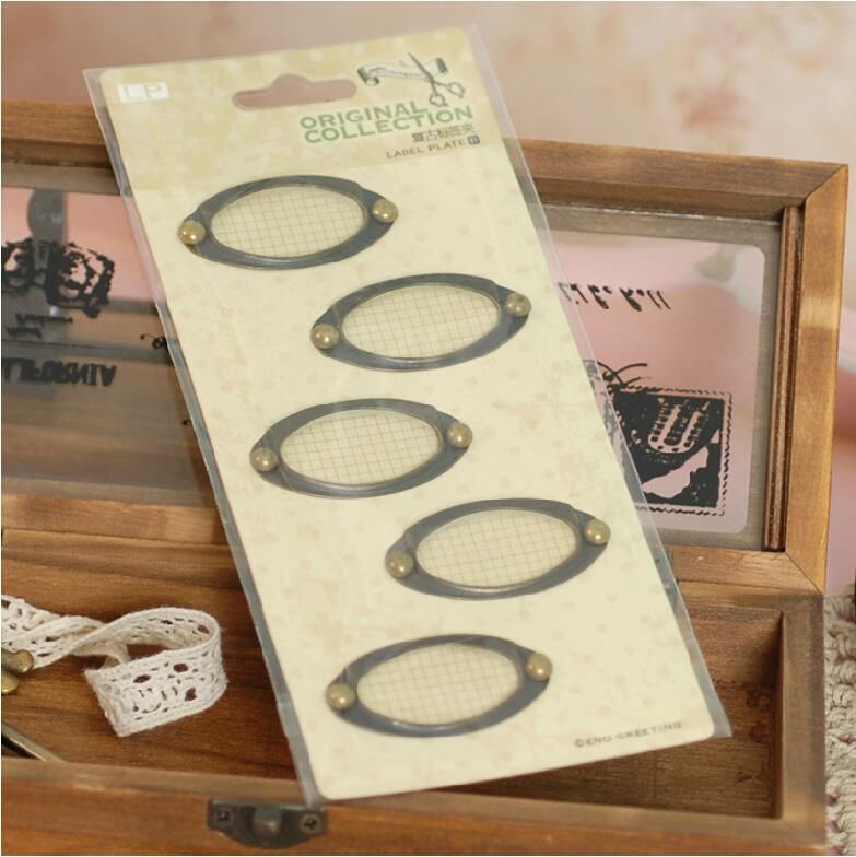 Of Metal Antique Brass Finish Oval Label Holders Vintage Metal