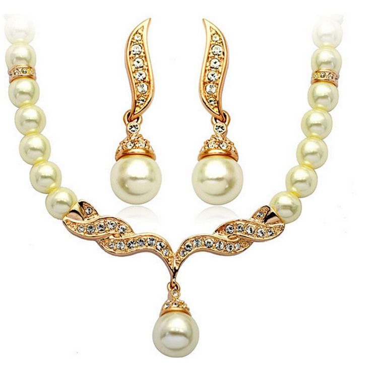 Collares únicos y conjunto de aretes para mujer Elegante collar de perlas Pendiente conjunto de joyas de joyería de diseñador para las novias 1271