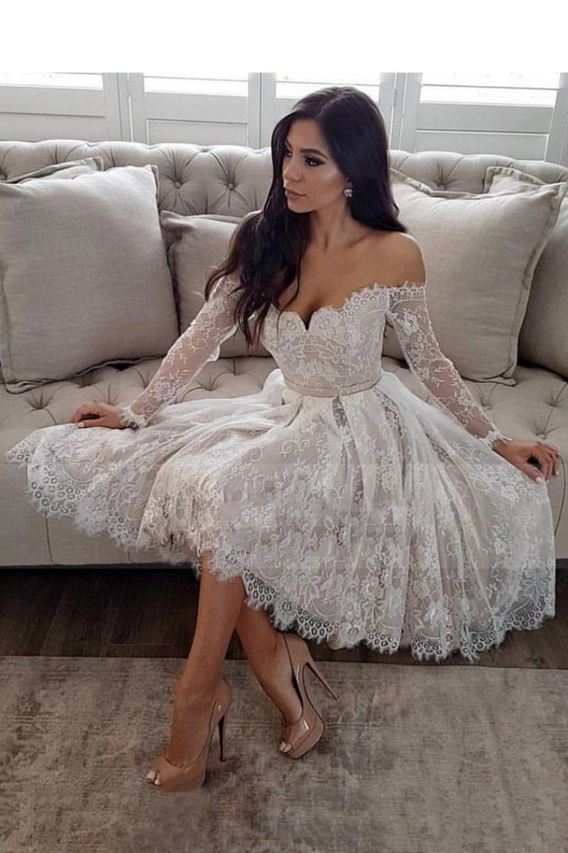 Sweety Knee-Length Wedding Dresses Lace Sleeves Off-the-Shoulder Bohemia Style Beach Short Bridal Gown Vestido de novia Custom Made Sweety Knee-Length Wedding Dresses Lace Sleeves Off-the-Shoulder Bohemia Style Beach Short Bridal Gown Vestido de novia Custom Made
