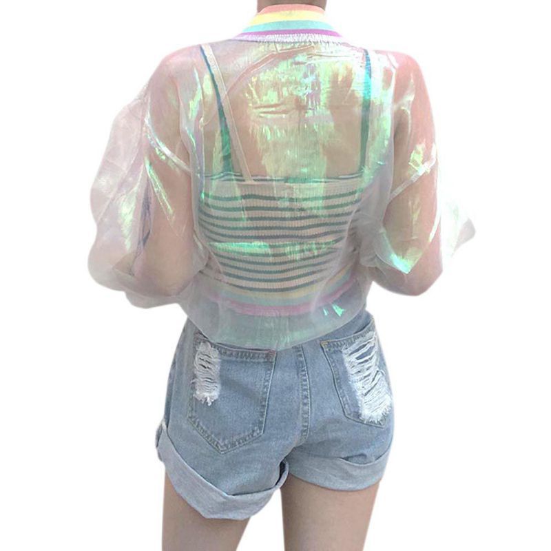 jaqueta transparente holográfica