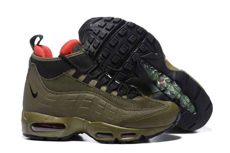 NIKE Air Max 95 Sneakerboot 20th Anniversary All Black/Red High Top Running Shoes Beige Brown 