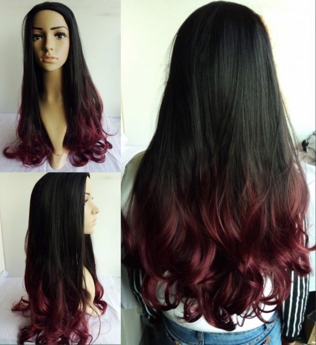 Compre Negro Natural Vino Rojo Sintético Pelo Prodcuts Venta Caliente Fashional Larga Peluca Ondulada Dos Tonos No Pelucas Delanteras Llenas Del