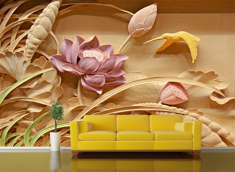 Acheter Papier Peint 3d Fleur De Lotus Papier Peint Personnalisé Papier Peint Photo Papier Peint Enfants Chambre Salon Bureau Boutique Art Décoration