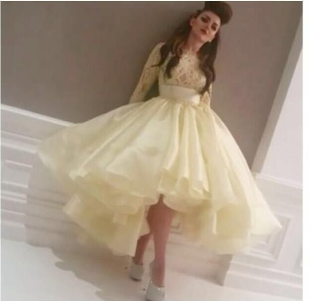yellow high low prom dress