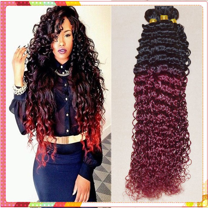 Human Hair Weft Ombre Weave 1b Burg Two Tone Peruvian Virgin Hair