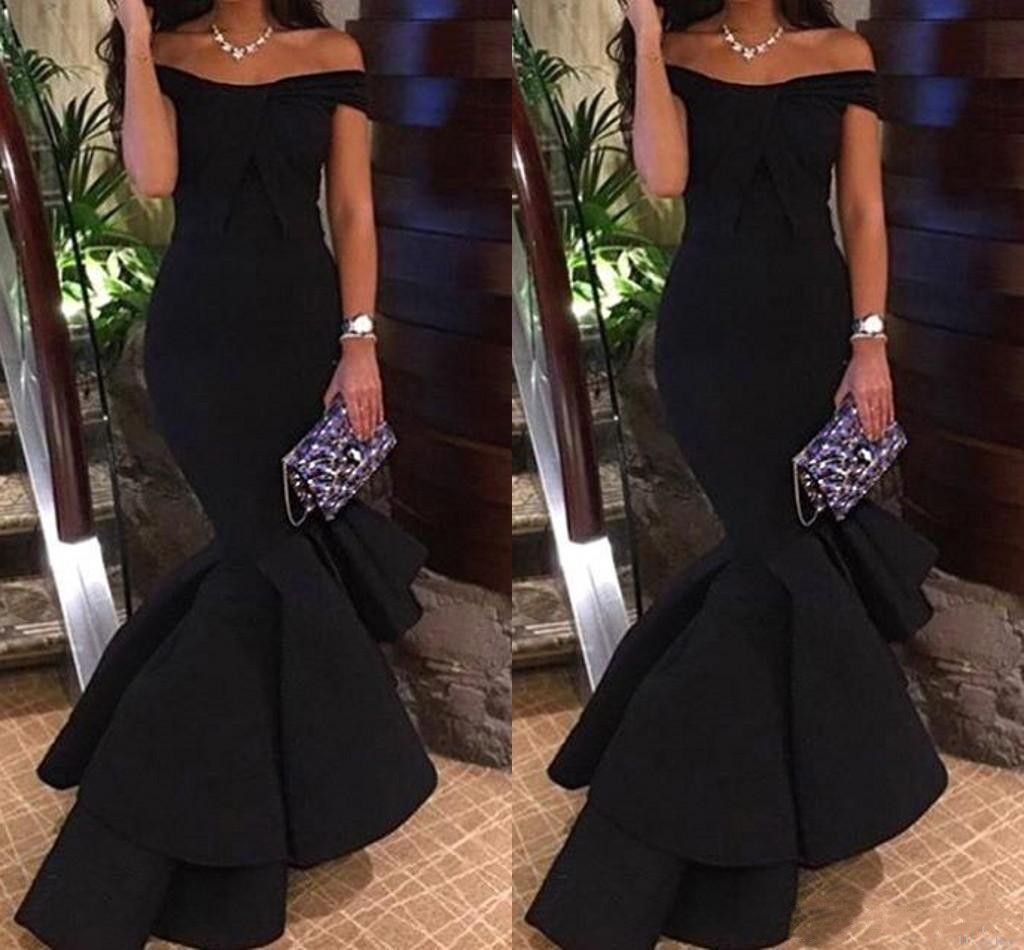 black off the shoulder mermaid prom dress