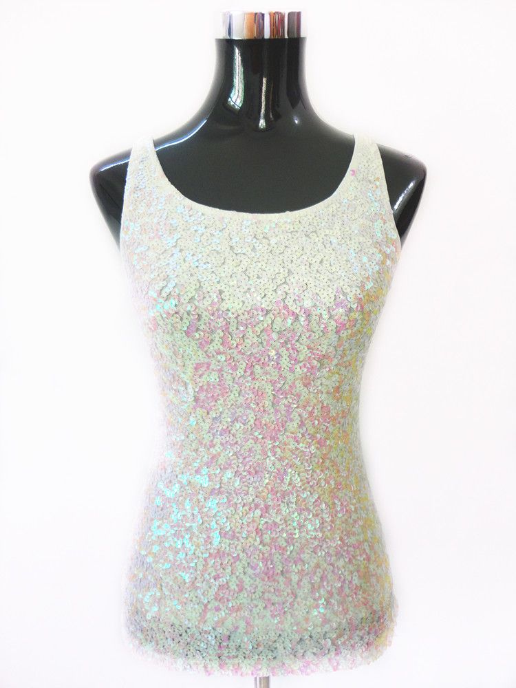 white sequin vest top