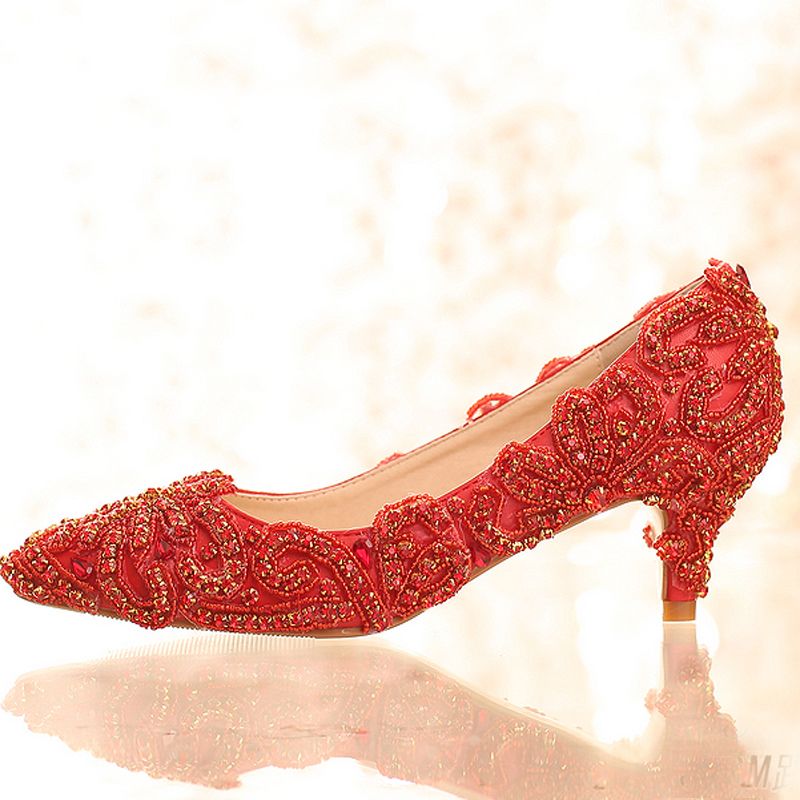 2019 New Design Bright Wedding Shoes Red Color Rhinestone Formal