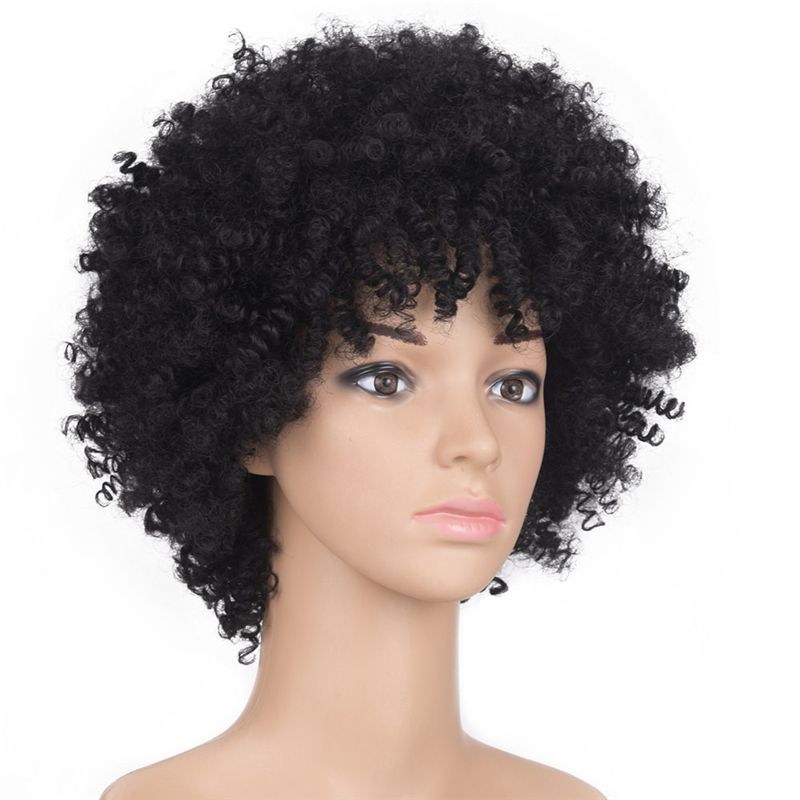 Mtmei Hair Kinky Curly Wig 6 Inch 110g Synthetic Short Black Wigs