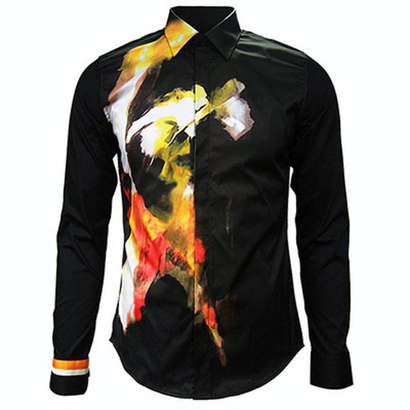 2021 Fashion New 2015 Long Sleeve Navy Men Shirt Luxury Brand Stylish