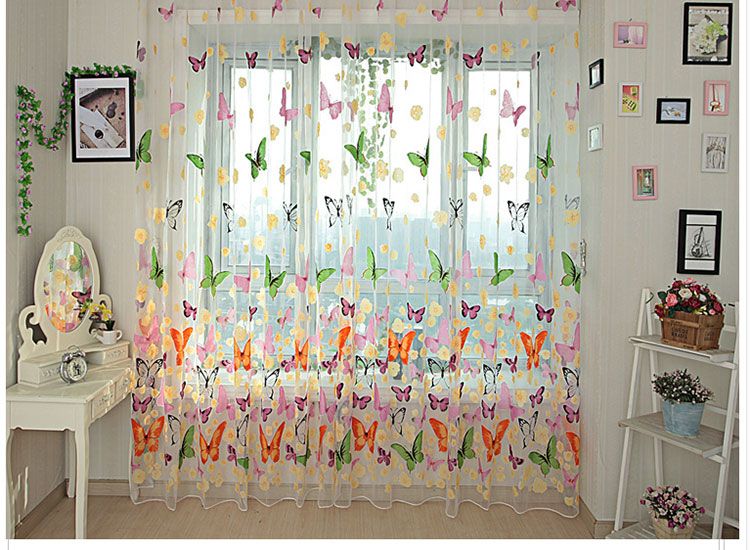 Burnout Butterfly Child Sheer Curtains For Baby Room Window