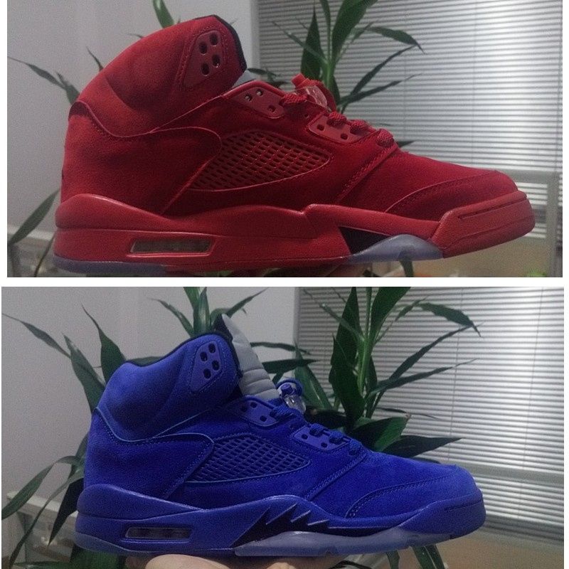 Con box 5s Flight Suit toro Zapatillas de para hombre Red Blue Suede 5