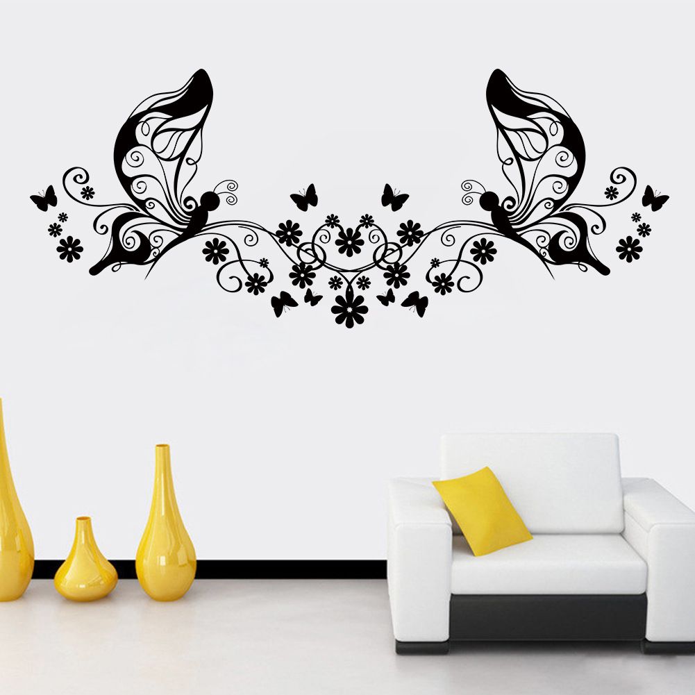 Arbre de fleurs avec Papillon Mur Autocollant Art Décoration Autocollant Salon