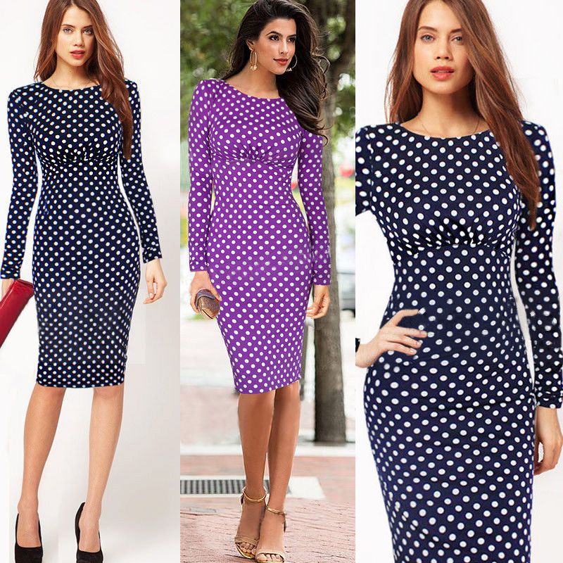 Spring New Women Casual Dress Ol Slim Long Sleeve Elegant Party Vintage Polka Dot Print Dresses Work Wear Short To Long Dresses Dresses For Cocktail From Chenshuiping 19 31 Dhgate Com