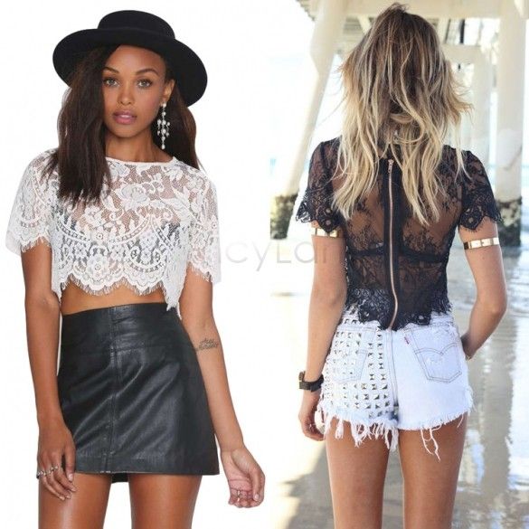 white lace crop top short sleeve