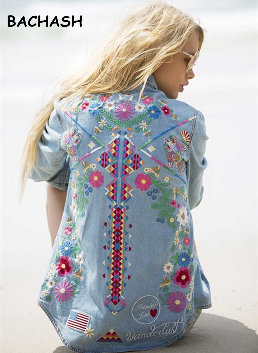 Compra Chaquetas Bordadas Para Mujer Chaqueta De Moda Camisa De Mezclilla  Tapas De Manga Larga Azul Vintage Boho Hippie Chic Bordado Chaqueta Básica  Barato | Entrega Rápida Y Calidad | Es.Dhgate