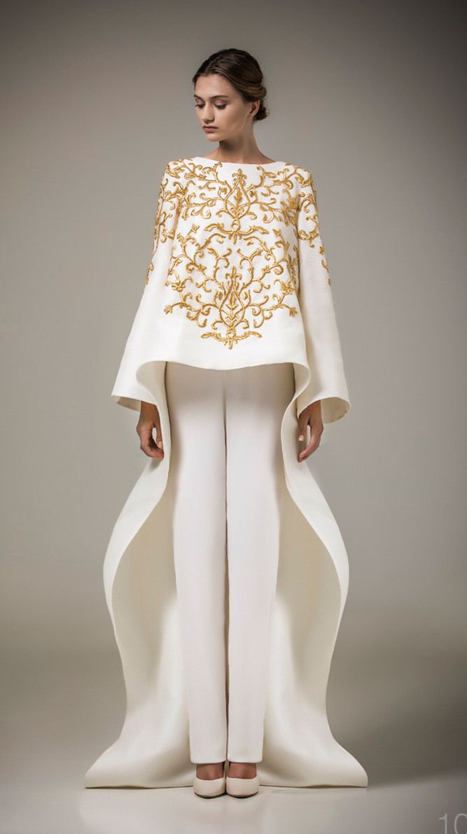 2016 Ashi Studio Gold Embroidery Evening Gown Long Sleeves A Line Pants Caftan Satin Arabic ...