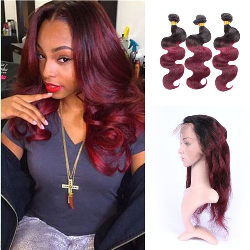 Pre Plucked 360 Lace Frontal With Burgundy 1b 99j Virgin Hair