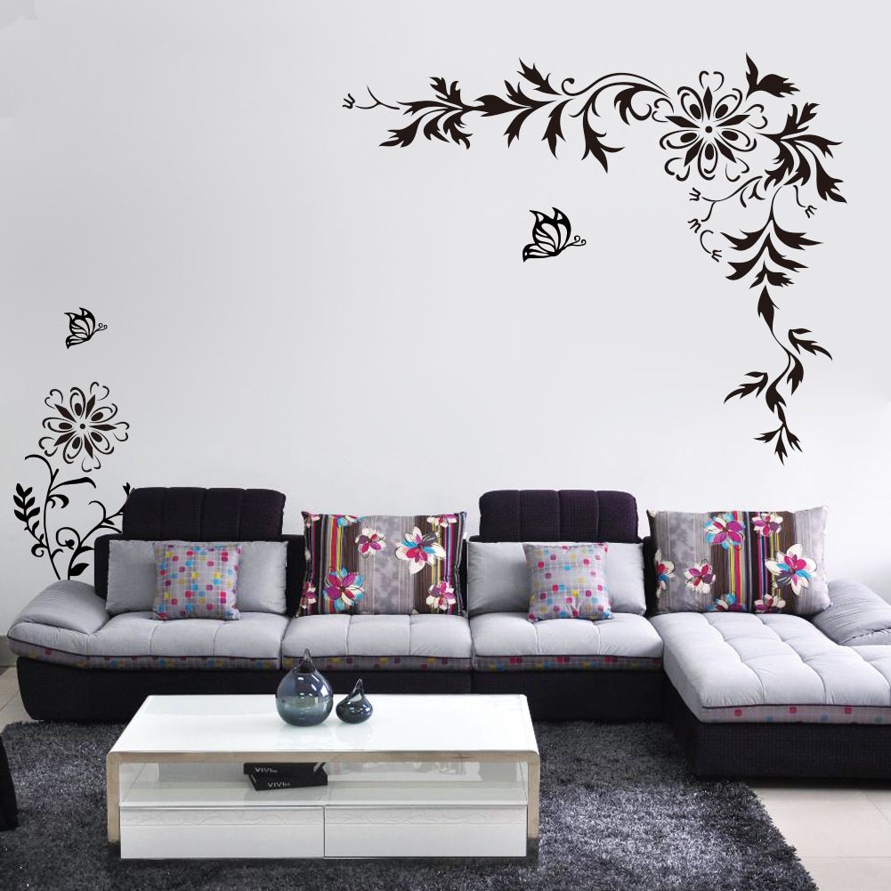 New Black Ratten Flower Removable Vinyl Decal Home Decor Wall Stickers Art Mural