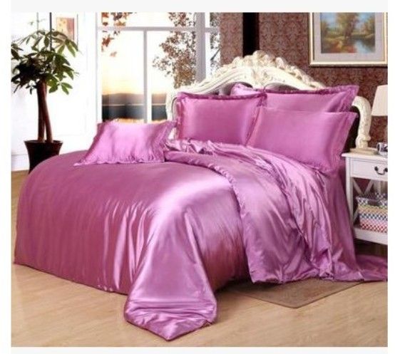 Pink Purple Bedding Set Silk Satin Super King Size Queen Full